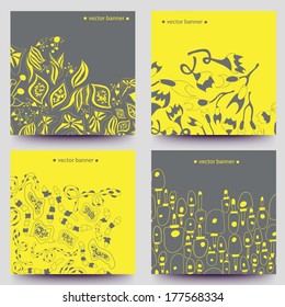 A set of vector web  banners with varicolored  background. Banners for business cards, labels, tags. Unique design and interesting solutions. Hand drawn illustration and place for your text.