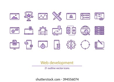 Set of vector web development line icons.