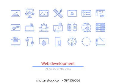 Set of vector web development thin line icons.