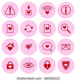 Set of vector web icons with heart symbols