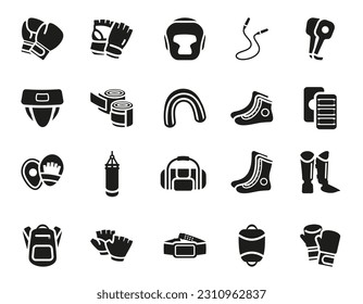 A set of vector web icons on the theme of boxing and kickboxing.