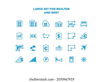 set of vector web icons for renting premises or realtor website
