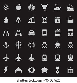 Set vector web icons, transport, petroleum, auto, travel, sea, aviation and industrial icons, vector icons for your design project or presentation, white icons