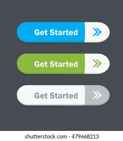 Set of vector web interface oval buttons. Get started.