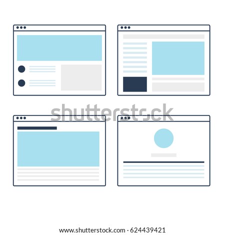 Set of vector website template line design with browser