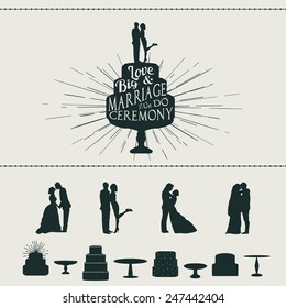 Set of vector wedding elements. Designers toolkit, vintage style. 