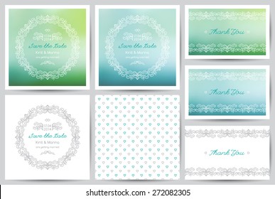 set of vector wedding invitations and cards with floral ornate