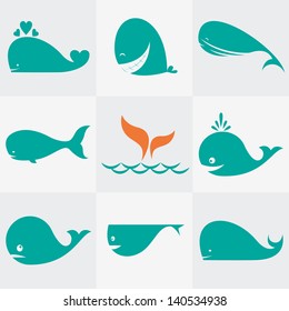 Set vector whale icons design white background  Sea animals  Underwater  Easy editable layered vector illustration 