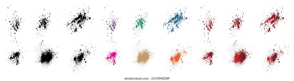 Set of vector, wheat, purple, orange, red, green, black color grunge blood texture brush stroke background