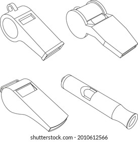 The set of vector whistles - outline sketch illustration on white background