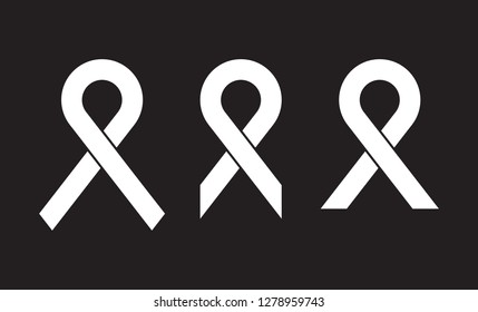 Set of vector white awareness ribbon on black background. World AIDS day. Medical sign for a poster or banner of social action solidarity.