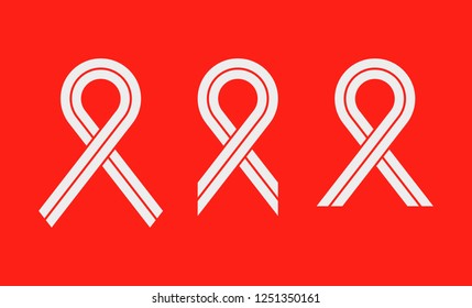 Set of vector white awareness ribbons from 3 templates. World AIDS day. Medical sign for a poster or banner of social action solidarity. The symbol of the fight against breast cancer vector.