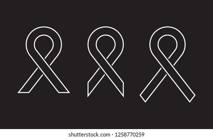 Set of vector white awareness ribbons from 3 different templates. World AIDS day. Medical sign for a poster or banner of social action solidarity. The symbol of the fight against breast cancer vector.
