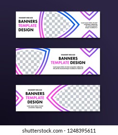 Set of vector white banners with place for photo and violet design elements. The template is a standard size for web sites.