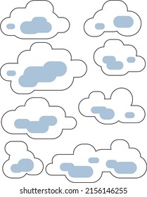 Set of vector white clouds separated elements 
