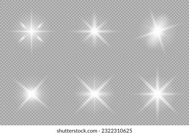 Set of Vector white  glowing sparkling stars.   Shine glitter stars  