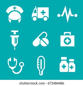 Set of vector white medical icons.