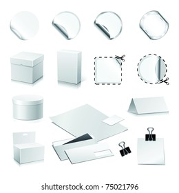Set of vector white paper - packaging and stationery elements.