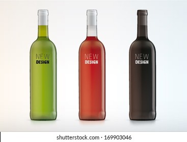 Set of vector white, rose, and red wine bottles for new design