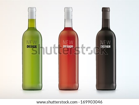 Set of vector white, rose, and red wine bottles for new design