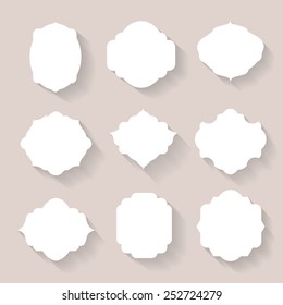 Set of vector white silhouette frames  or cartouches for badges flat style