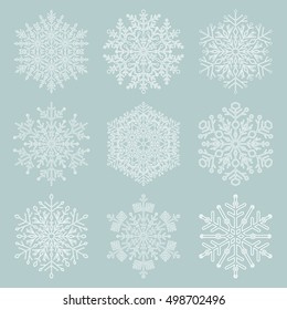 Set of vector white snowflakes. Fine winter ornament. Snowflakes collection