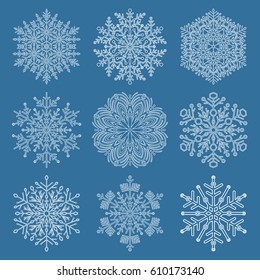 Set of vector white snowflakes. Fine winter ornament. Snowflakes collection. Snowflakes for backgrounds and designs