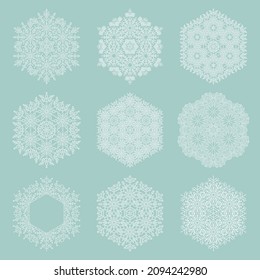 Set of vector white snowflakes. White winter ornaments. Snowflakes collection. Snowflakes for backgrounds and designs