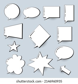 Set of vector white speech bubbles for quotes with flat shadow. Design elements illustration