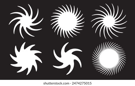 Conjunto de Vector blanco starburst, insignias de sunburst. Iconos negros sobre fondo blanco. Sencillas etiquetas vintage de estilo plano, pegatinas. Estrellas retro, sunburst. 11:11