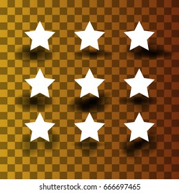 Set of vector white stars with shadows.