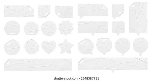 Set of Vector White Stickers paper texture background, labels tags of different shapes creative design	