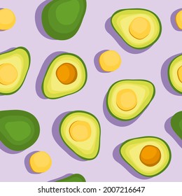 Set of vector whole and sliced ​​avocado on background. Pattern