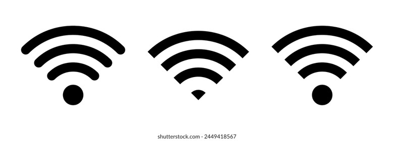 Conjunto de Vector Wi-Fi ícono para la comunicación, telecomunicaciones. Comunicación inalámbrica nivel de señal wifi. Ilustración del Clipart. Estado de barra móvil.