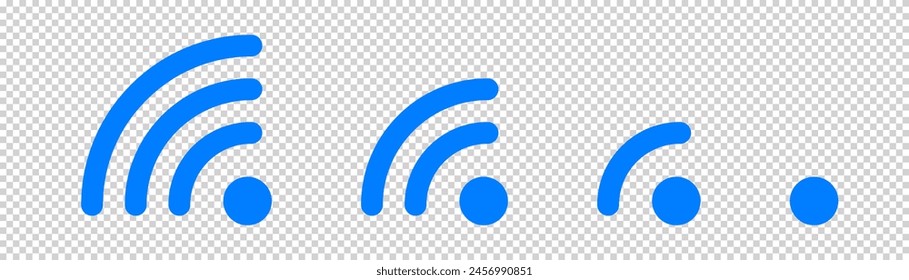 Set von Vektorgrafik Wi-Fi-Symbol für Kommunikation, Telekommunikation. Kommunikation drahtloser Signalpegel WiFi. Clipart-Illustration. Mobiler Bar-Status.