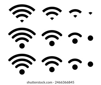 Set of vector Wi-Fi icon for communication, telecommunication. Communication wireless signal level wifi. Clipart illustration. Mobile bar status.