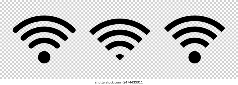 Set von Vektorgrafik Wi-Fi-Symbol für Kommunikation, Telekommunikation. Kommunikation drahtloser Signalpegel WiFi. Clipart-Illustration. Mobiler Bar-Status.