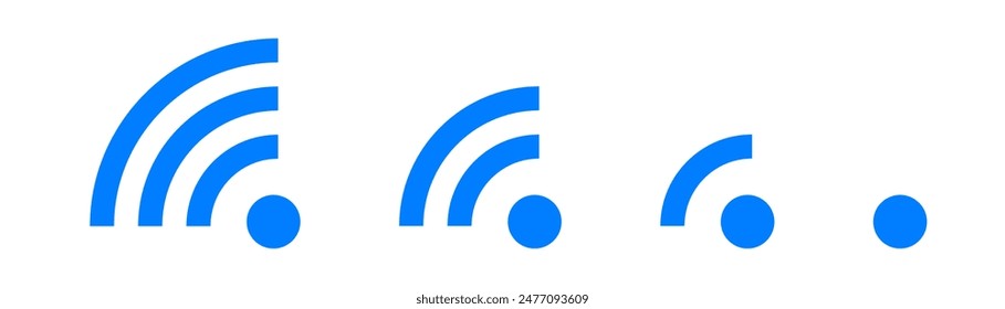 Conjunto de Vector Wi-Fi ícono para la comunicación, telecomunicaciones. Comunicación inalámbrica nivel de señal wifi. Ilustración del Clipart. Estado de barra móvil.