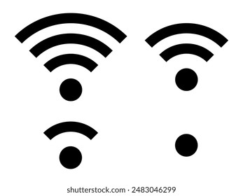 Conjunto de Vector Wi-Fi ícono para la comunicación, telecomunicaciones. Comunicación inalámbrica nivel de señal wifi. Ilustración del Clipart. Estado de barra móvil.