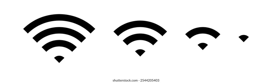 Conjunto de ícone vetorial Wi-Fi para comunicação, telecomunicação. Comunicação sem fio nível de sinal wifi. Ilustração de clipart. Status da barra móvel.