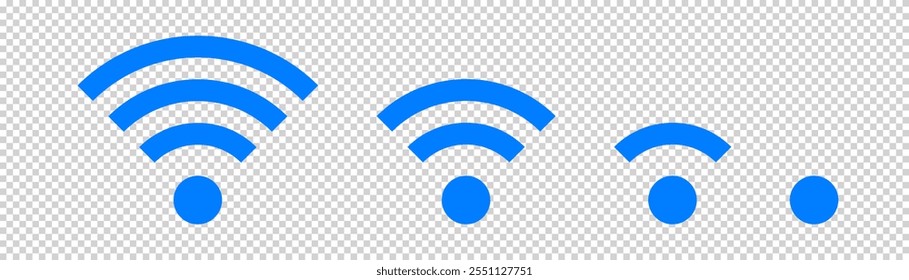 Conjunto de ícone vetorial Wi-Fi para comunicação, telecomunicação. Comunicação sem fio nível de sinal wifi. Ilustração de clipart. Status da barra móvel.