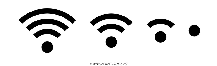 Set of vector Wi-Fi icon for communication, telecommunication. Communication wireless signal level wifi. Clipart illustration. Mobile bar status.