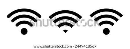 Set of vector Wi-Fi icon for communication, telecommunication. Communication wireless signal level wifi. Clipart illustration. Mobile bar status.
