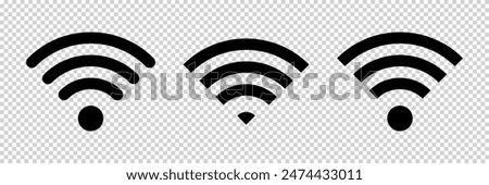 Set of vector Wi-Fi icon for communication, telecommunication. Communication wireless signal level wifi. Clipart illustration. Mobile bar status.