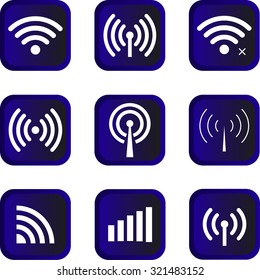 Set of vector Wi-Fi and Wireless icons for remote access and communication via radio waves. 
