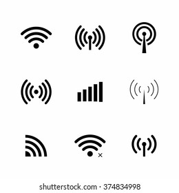 Set of vector Wi-Fi and Wireless icons for remote access and communication via radio waves.