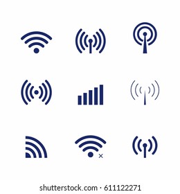 Set of vector Wi-Fi and Wireless icons for remote access and communication via radio waves.