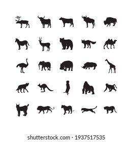 A set of vector wild animal templates. Black icons isolated on a white background