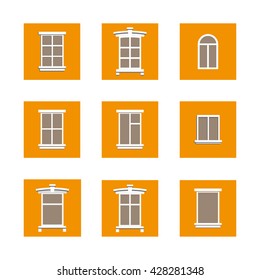 Set of vector windows in flat style