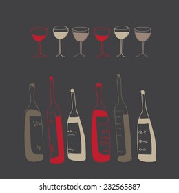 Set of vector wine bottles ad glasses 